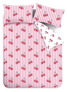 Lenjerie de pat albă-roz pentru pat dublu 200x200 cm Disco Cherries Stripes – Catherine Lansfield