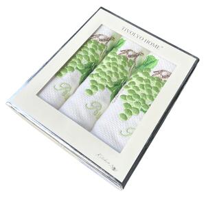 Prosoape de bucătărie WISTERIA, 3 buc Alb - broderie verde / Green embroidery Set (3 buc, 40x60 cm)