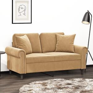 Canapea cu 2 locuri cu pernuțe, maro, 120 cm, catifea