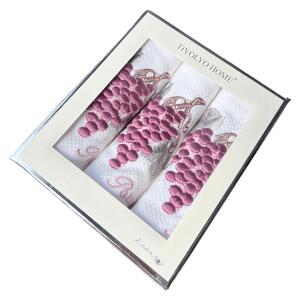 Prosoape de bucătărie WISTERIA, 3 buc Alb - broderie violet / Purple embroidery Set (3 buc, 40x60 cm)