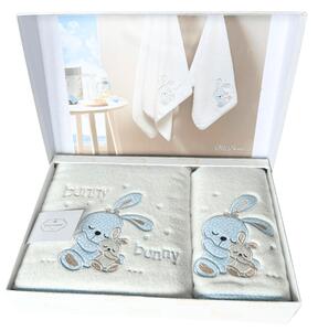 Set cadou de prosoape BUNNY pentru copii, 2 buc Alb - Albastru / Blue Set (prosop 50x90cm, prosop de corp 70x130cm)