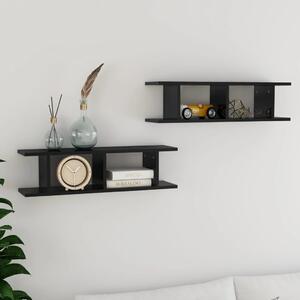 Rafturi de perete, 2 buc, negru extralucios, 75x18x20 cm, lemn