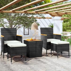 Set mobilier bistro grădină 5 piese negru poliratan/lemn acacia