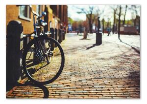Tablou Printat Pe Sticlă Biciclete în Amsterdam