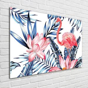 Fotografie imprimată pe sticlă Flamingos și plante