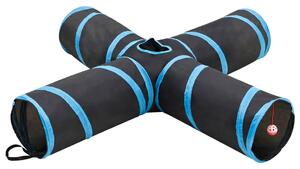 Tunel pentru pisici 4 căi, negru și albastru, 132 cm, poliester