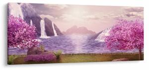 Tablou cu pomi roz cu lac (120x50 cm)