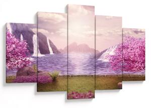Tablou cu pomi roz cu lac (150x105 cm)