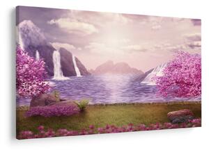 Tablou cu pomi roz cu lac (90x60 cm)
