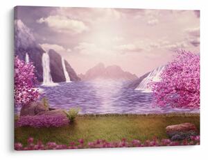 Tablou cu pomi roz cu lac (70x50 cm)