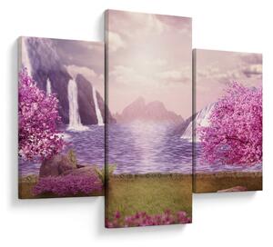 Tablou cu pomi roz cu lac (90x60 cm)