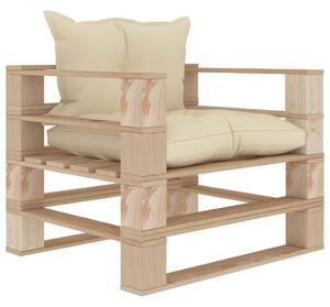 Set mobilier de grădină din paleți cu perne crem, 7 piese, lemn