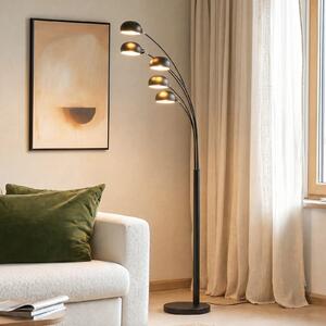 Lindby lampadar Jewa, negru, metal, 5 becuri, E14, Negru, Camera de zi / sufragerie, Metal, Modern, Arc în picioare