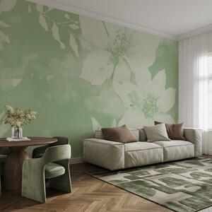 Fototapet Wall mural White flowers on a green background, Fototapet flori, Fototapet populare, t00995v5 - Tapeko.ro