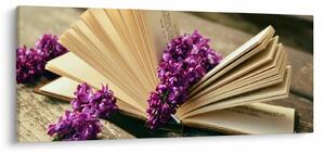 Tablou cu carte și floare violetă (120x50 cm)