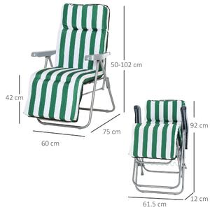 Outsunny Sezlong Gradina Pliabil ,Set 2 Scaune pentru Plajă cu Brațe Reclinabile, alb și verde|Aosom.ro
