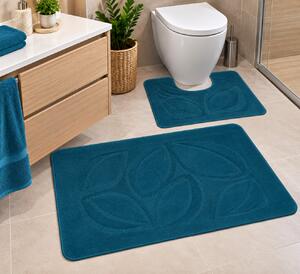 Set 2 Covorase antiderapante de baie, Flora 2569, Turcoaz 50 x 80/40 x 50