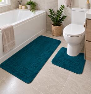 Set 2 Covorase antiderapante de baie, Ethnic 2595, Turcoaz, Diverse Marimi 50 x 80/40 x 50