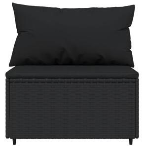 Canapea de mijloc cu pernă de grădină, negru, poliratan