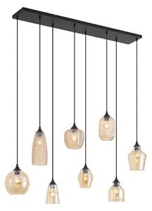Lampa suspendată Art Deco neagră cu sticlă ambră cu 8 lumini - Hanne