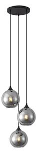 Lampa suspendată Art Deco neagră cu sticlă fumurie cu 3 lumini - Wallace