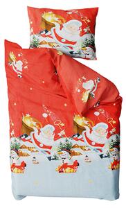 Lenjerie de pat din bumbac rosu, SNOWMAN & SANTA CLAUS + husa de perna 40 x 50 cm gratuit