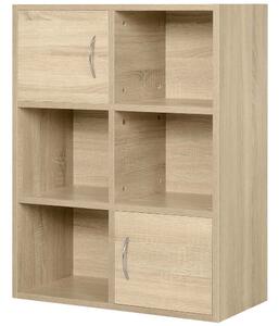 Biblioteca HOMCOM cu 3 Rafturi , 4 Compartimente si 2 Usi Basculante din Lemn Natural 61.5x29.5x80cm | Aosom Romania