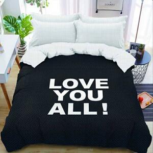 Lenjerie de pat din bumbac negru, LOVE YOU ALL + husa de perna 40 x 50 cm gratuit
