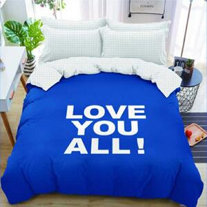 Lenjerie de pat din bumbac albastru, LOVE YOU ALL + husa de perna 40 x 50 cm gratuit