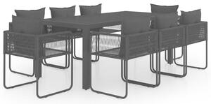 Set mobilier de masă, 9 piese, negru, ratan PVC