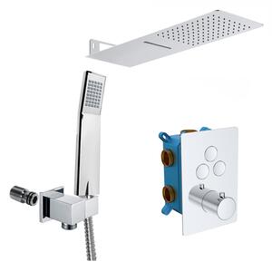 Mereo Mereo, Set de duș cu robinet termostatic cu buton ascuns - 3 căi - capac pătrat, MER-CB60157TC2N