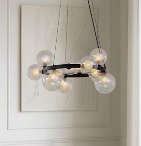 Lucande Lampa suspendată Marvi, Ø 68 cm, negru, sticlă, metal, reglabil, Negru, Camera de zi / sufragerie, Sticlă, Modern