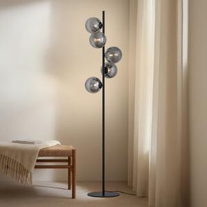 Lindby lampadar Orbelia, negru, 5 becuri, sticlă, Negru, Camera de zi / sufragerie, Sticlă, Modern