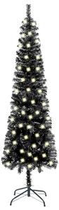 Brad de Crăciun subțire cu LED-uri, negru, 180 cm