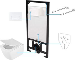 Deante Anemon Zero, set suspendat 6 în 1, vas de toaletă + scaun + cadru + buton alb, CDZA6ZPW