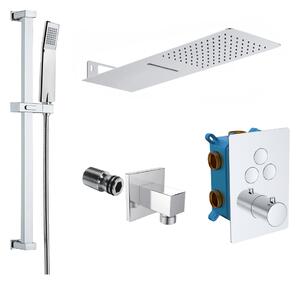 Mereo Mereo, Set de duș cu robinet termostatic cu buton ascuns - 3 căi - capac pătrat, MER-CB60157TC1N