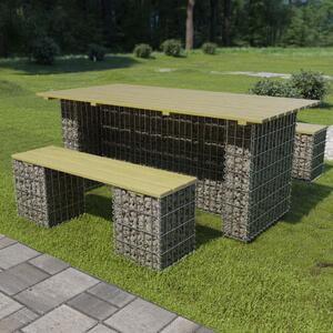 Set mobilier de exterior cu gabion de oțel 3 piese lemn pin