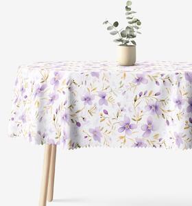 Goldea față de masă teflonată - flori violete - ovală 140 x 280 cm