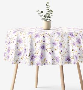 Goldea față de masă teflonată - flori violete - rotundă Ø 100 cm