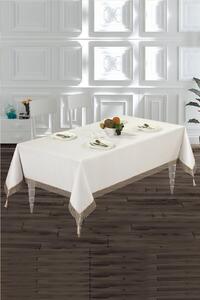 Fata de masa alba cu broderie si ciucuri , 140x180 cm