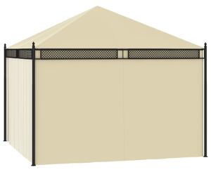 Pavilion cu perdele, crem, 3,5 x 3,5 x 3,1 m, poliratan 140g/m²