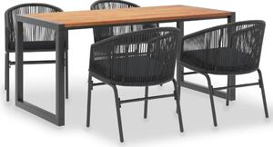 Set masă în aer liber, 5 piese, lemn masiv acacia și ratan PVC