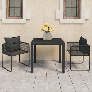 Set mobilier masă de grădină, 3 piese, negru, ratan PVC