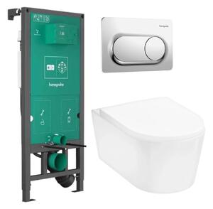 Set complet vas WC suspendat Hansgrohe EluPura S, cu spălare AquaFall Flush, cu rezervor si clapeta