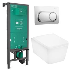 Set complet vas WC suspendat Hansgrohe EluPura Q, cu spălare AquaFall Flush, cu rezervor si clapeta