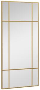 HOMCOM Oglindă de Perete Dreptunghiulară, Oglindă de Vanitate Stil Fereastră cu Cadru Metalic, Oglindă Decorativă Suspendată, 110x2x50 cm, Auriu