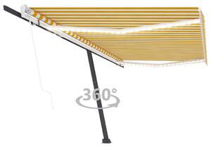 Copertină automată cu LED&senzor vânt, galben&alb, 500x350 cm