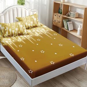 Husa de pat, finet, 180x200cm, 2 persoane, 3 piese, cu elastic, auriu , cu stelute albe, HPF346