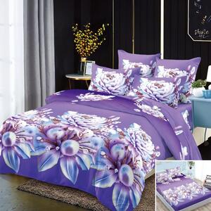 Lenjerie de pat, 2 persoane, 4 piese, cu elastic, finet, mov , cu flori, 180x200cm, LF4011