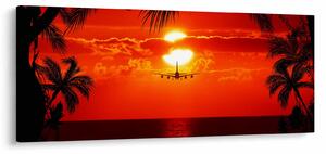 Tablou - apus de soare cu avion (120x50 cm)
